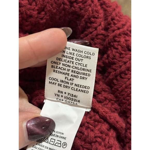 LL Bean Signature Fisherman Cable Knit Sweater Womens L Red 100% Cotton Tunic - Picture 8 of 8